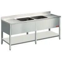 Plonge professionnelle 2 cuves et 2 égouttoirs inox 2200x700x880/900(+100) mm - diamond - l2221-d - Diamond - L2221-D Plonge professionnelle 2 cuves et 2 égouttoirs inox 2200x700x880/900(+100) mm - diamond - l2221-d - Diamond - L2221-D
