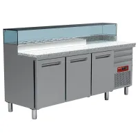 Table réfrigérée professionnelle dessus granit, 3 portes vitrées et 3 tiroirs neutres, positive - Diamond Promo - MR-MAXIPIZZA/R2 Table réfrigérée professionnelle dessus granit, 3 portes vitrées et 3 tiroirs neutres, positive - Diamond Promo - MR-MAXIPIZZA/R2