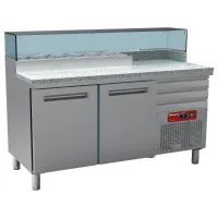 Table frigo pizzeria professionnelle dessus en granit, 2 portes vitrées, 3 tiroirs neutres, positive - Diamond Promo - MR-PIZZA/R2 Table frigo pizzeria professionnelle dessus en granit, 2 portes vitrées, 3 tiroirs neutres, positive - Diamond Promo - MR-PIZZA/R2