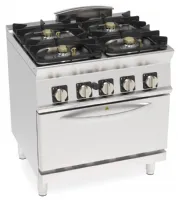 Fourneau gaz 4 feux 19,5 kW sur four gaz GN 2/1 - Tecnoinox - PFH8GG7 Fourneau gaz 4 feux 19,5 kW sur four gaz GN 2/1 - Tecnoinox - PFH8GG7