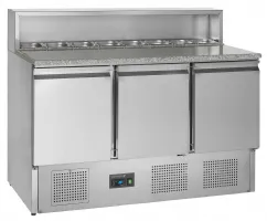 Meuble à pizzas comptoir GN1/1 - 3 portes pleines inox 368 L +2 à +10 °C positif - Tefcold - PT930