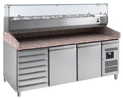 Meuble à pizza réfrigéré dessus granit 2 portes 600x400 mm + 7 tiroirs, vitrine à ingrédients 9 gn 1/3, +2/+8°c - l2g - pz2610tn-vrx380 - L2g - PZ2610TN-VRX380 Meuble à pizza réfrigéré dessus granit 2 portes 600x400 mm + 7 tiroirs, vitrine à ingrédients 9 gn 1/3, +2/+8°c - l2g - pz2610tn-vrx380 - L2g - PZ2610TN-VRX380