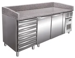 Table à pizza professionnelle dessus granit 7 tiroirs à pâtons 2 portes positive - Nosem - PZ2610TNA Table à pizza professionnelle dessus granit 7 tiroirs à pâtons 2 portes positive - Nosem - PZ2610TNA
