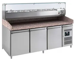 Meuble à pizza réfrigéré dessus granit 3 portes 600x400 mm, vitrine à ingrédients 9 gn 1/3-150, +2/+8°c - l2g - pz3600tn-vrx380 - L2g - PZ3600TN-VRX380 Meuble à pizza réfrigéré dessus granit 3 portes 600x400 mm, vitrine à ingrédients 9 gn 1/3-150, +2/+8°c - l2g - pz3600tn-vrx380 - L2g - PZ3600TN-VRX380