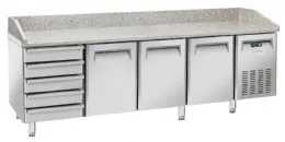 Meuble à pizza réfrigéré professionnel dessus granit avec bloc tiroirs neutre pour plateaux 600x400 mm +2/+8°C - Coolhead - QZ 36 Meuble à pizza réfrigéré professionnel dessus granit avec bloc tiroirs neutre pour plateaux 600x400 mm +2/+8°C - Coolhead - QZ 36