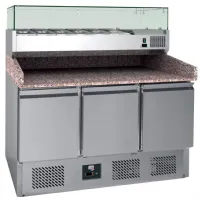 Meuble à pizza réfrigéré groupe en dessous, dessus granit 3 portes GN 1/1, vitrine 4 GN 1/3 + 1 GN 1/2, +2/+8°C - l2g - S903PZ Meuble à pizza réfrigéré groupe en dessous, dessus granit 3 portes GN 1/1, vitrine 4 GN 1/3 + 1 GN 1/2, +2/+8°C - l2g - S903PZ