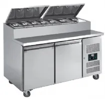 Table réfrigérée à sandwiches inox 2 portes 600x400 mm, 2 couvercles inox, 7 GN 1/3, 390 L, +2/+8°C - l2g - SH2000/800