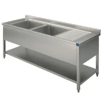 Plonge inox 1 évier, 2 bacs, plateau d'égouttage à droite, sur piètement, avec étagère inférieure, 1400x600x850 mm - virtus - slg2gd1446 - Virtus group - SLG2GD1446