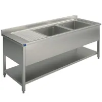 Plonge inox 1 évier 2 bacs avec plateau d'égouttage à gauche sur piètement et étagère inférieure 1600x600 mm - virtus - slg2gs1656 - Virtus group - SLG2GS1656