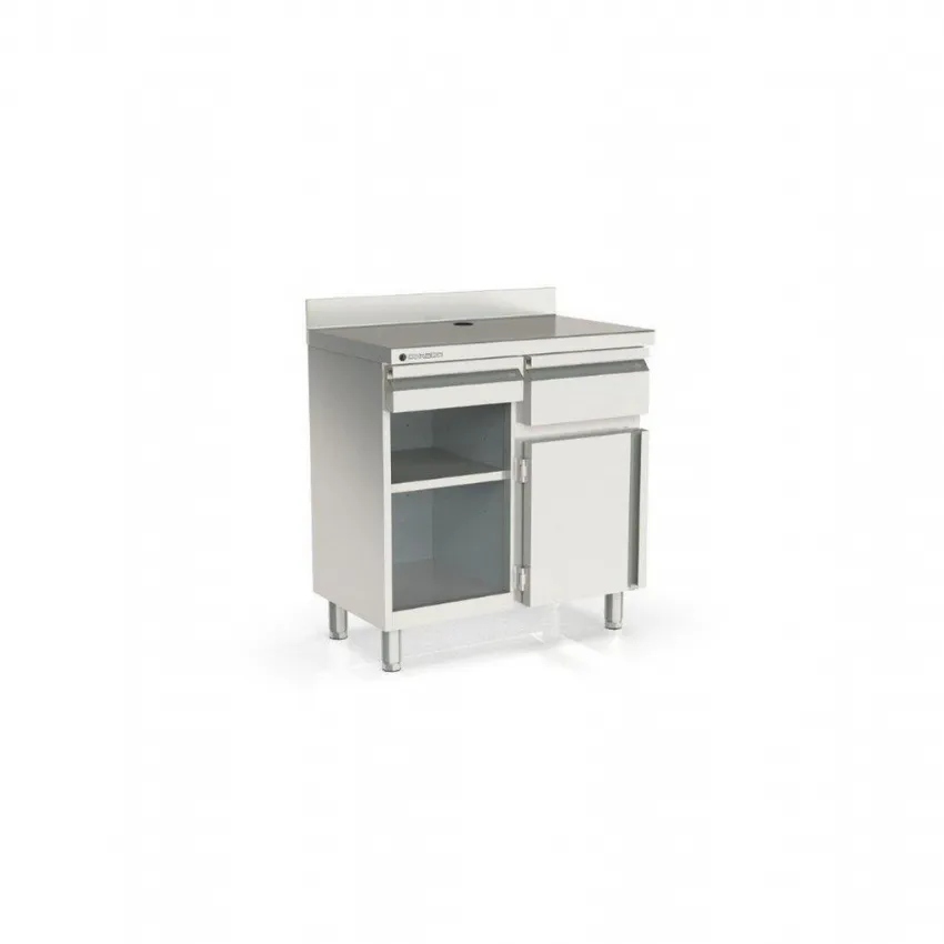 Meuble bas de rangement inox aisi-304 dosseret 100 mm, 1 porte, 1 tiroir neutre et 1 étagère - coreco - smc-100-s - Coreco - SMC-100-S