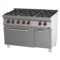 Cuisinière de restauration à gaz 6 feux 4x6kW + 2x3,5kW ECO sur four à gaz statique GN 2/1 Cuisinière de restauration à gaz 6 feux 4x6kW + 2x3,5kW ECO sur four à gaz statique GN 2/1