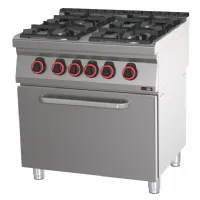 Cuisinière de restauration 4 feux 3x6kW + 3,5kW ECO sur four électrique statique GN 2/1 Cuisinière de restauration 4 feux 3x6kW + 3,5kW ECO sur four électrique statique GN 2/1
