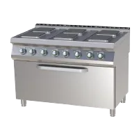 Cuisinière de restauration professionnelle électrique 6 plaques carrées 2,6kw chacun sur grand four statique gn3/1 - Rm gastro - SPQT 7120/31 E