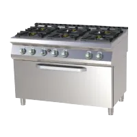 Fourneau professionnel à gaz 6 feux sur four à gaz 52,5kw - Rm gastro - SPST 7120/31 G