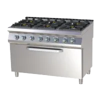 Fourneau professionnel à gaz 6 feux sur grand four électrique statique 8,7kw - Rm gastro - SPST 7120/31 GE