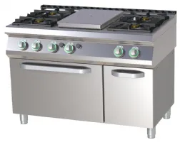 Fourneau plaque coup de feu à gaz sur four 4 feux 42,1 kw - rm gastro - stpst 7120/21 g - RM GASTRO - STPST 7120/21 G