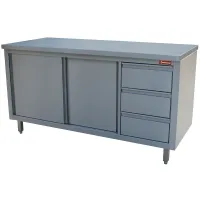 Table professionnelle sur armoire neutre en inox AISI 441 avec dosseret, et 3 tiroirs - Diamond - TA167CD/B Table professionnelle sur armoire neutre en inox AISI 441 avec dosseret, et 3 tiroirs - Diamond - TA167CD/B