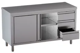 Meuble bas inox avec dosseret et 3 tiroirs GN - Diamond - TA167CD-SA2 Meuble bas inox avec dosseret et 3 tiroirs GN - Diamond - TA167CD-SA2