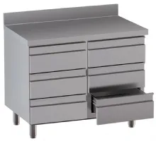 Meuble bas inox professionnel avec 6 tiroirs et dosseret arrière - Diamond - TACS107D-SA8 Meuble bas inox professionnel avec 6 tiroirs et dosseret arrière - Diamond - TACS107D-SA8