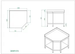 Photo 4 - Table de travail inox - d'angle adossée, 1000x1000x 700x850+100 mm - skyrainbow - thgesr107a - Skyrainbow - THGESR107A
