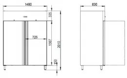 Photo 4 - Armoire réfrigérateur positive professionnelle - réfrigéré - 2 portes - 1480 x 830 x 2010 mm - skyrainbow - thl1410tn - Skyrainbow - THL1410TN