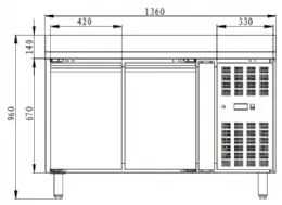 Photo 3 - Table desserte réfrigérée adossée 2 portes positive, 1360 x 700 x 860 +100 mm - skyrainbow - thp2200tn - Skyrainbow - THP2200TN