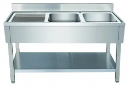 Photo 2 - Plonge inox - 2 bacs- égouttoir à gauche, 1400 x 700 x850+100 mm - skyrainbow - thstr147br2 - Skyrainbow - THSTR147BR2