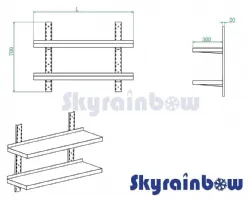 Photo 2 - Étagère murale inox - 2 niveaux, 600 x 300 x 700 mm - skyrainbow - thwbs2r63 - Skyrainbow - THWBS2R63