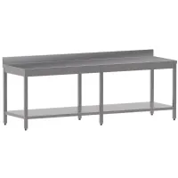 Table de travail professionnelle en inox AISI 304 avec dosseret et étagère 2400x700x850/880(+100) mm - Diamond - TL2471D-ST4 - DIAMOND - TL2471D-ST4