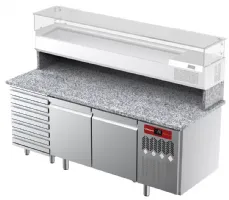 Meuble à pizza avec plan de travail en granit 2 portes et 7 tiroirs positive - Diamond - TPC-205/M4 Meuble à pizza avec plan de travail en granit 2 portes et 7 tiroirs positive - Diamond - TPC-205/M4
