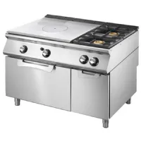 Fourneau profondeur 900 Plaque coup de feu gaz sur four statique GN 2/1 et armoire fermée 3 brûleurs 25 kW - Virtus - VS90120TPFG - VIRTUS GROUP - VS90120TPFG