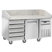 Table frigo pizzeria dessus en granit, 1 porte et 5 tiroirs neutres, plage de température -2°C à +8°C - Diverso By Diamond - WR-PZ15-51 Table frigo pizzeria dessus en granit, 1 porte et 5 tiroirs neutres, plage de température -2°C à +8°C - Diverso By Diamond - WR-PZ15-51